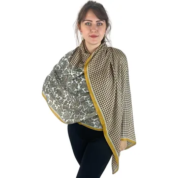 Dámský šátek 80 x 175 cm malé ornamenty hnědý