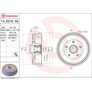 Brzdový buben BREMBO Brzdový buben 14E31050