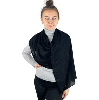 Šátek Dámský šátek 90 x 175 cm Ozdobné kamínky - černý