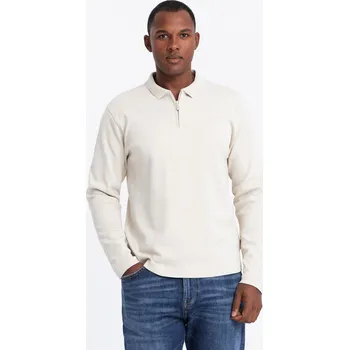 Cestování Ombre Men's polo longsleeve with zippered collar - cream Ombre bílá 3115545