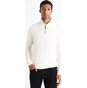 Pánský svetr Celio Svetr Celim s límcem na zip - Pánské Celio bílá 2522229