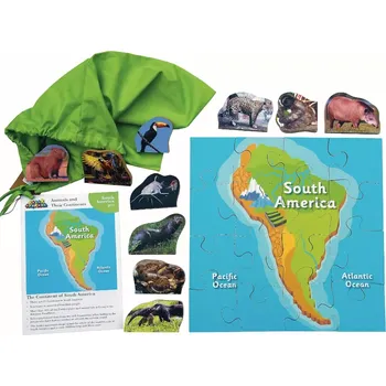 Puzzle Just Jigsaws 772 Jižní Amerika a její zvířata dřevěné 16 dílů a 10 zvířat