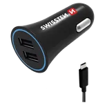 SWISSTEN nabíječka 2xUSB 12V 2,4A černá + USB-C kabel