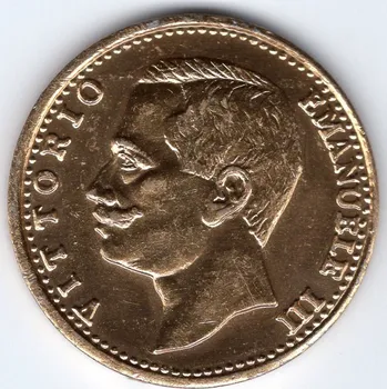 Sběratelství 23 - ITÁLIE. Viktor Emanuel III. 100 lire 1905. Kopie, eloxovaný hliník.