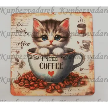 Podtácek sololak - čtverec 15 cm - Kotě a káva 1