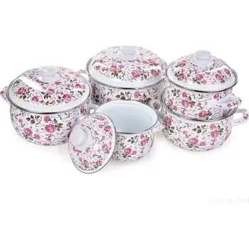 Sada nádobí 10 dílná sada smaltovaných silnostěnných hrnců s poklicemi, květinový motiv