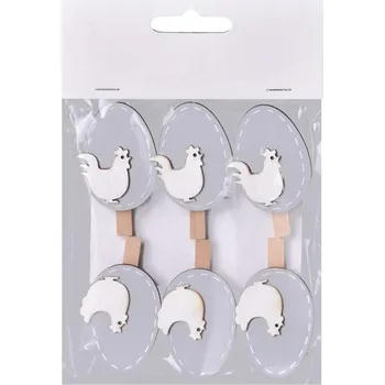 Velikonoční dekorace Dekorace dřevo 6ks 35x60 mm vajíčko kolíček šedobílé, mix