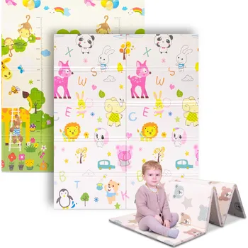 podložka na cvičení inSPORTline Skládací dětská podložka Michlino 180x160x1,2 cm Zvířátka abc/Zvířatka louka