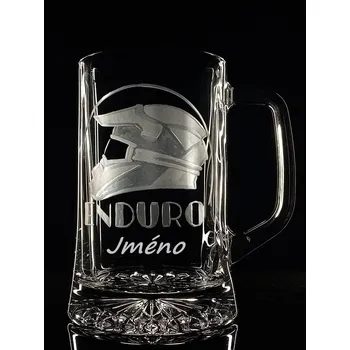 Sklenice půllitr s rytinou enduro přilba - ručně ryté (broušené) dárek pro motorkáře s vaším jménem