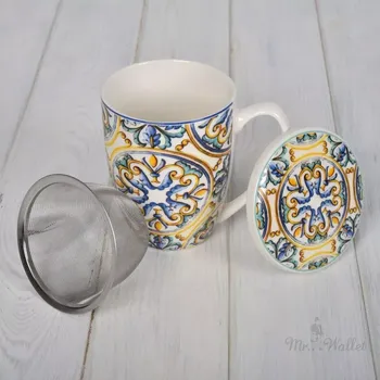 Hrnek čaj se sítkem a víčkem MEDICEA 350ml BRANDANI (barva - bílé se vzory)