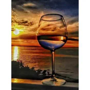 Diamantové malování Diamantové malování/Huacan - Sklenka s výhledem na moře