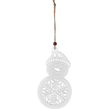 Vánoční dekorace Závěs dřevo 100x180mm sněhulák, bílá