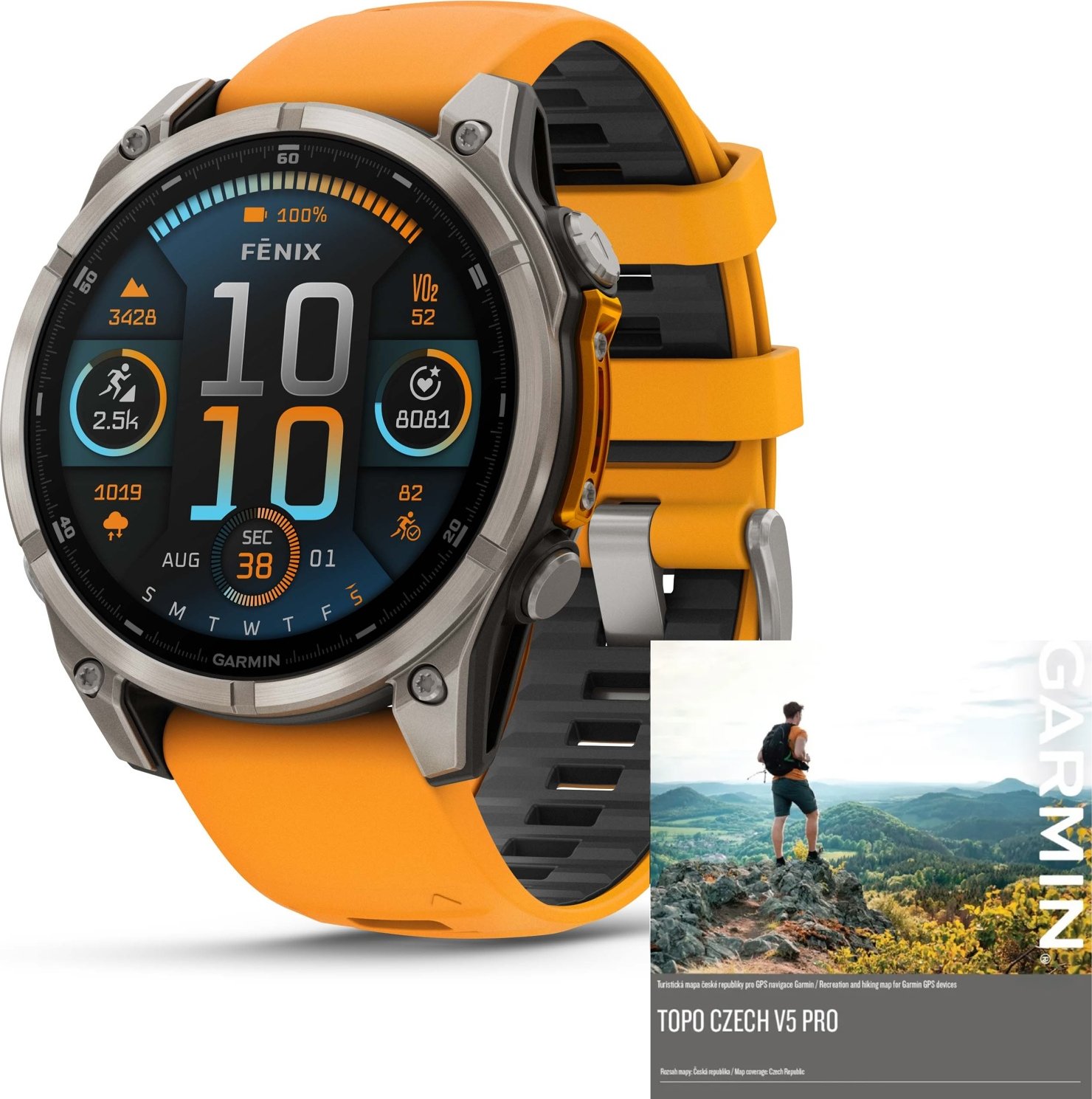 Garmin Fenix 8 47mm AMOLED, Titan Sapphire Graphite Orange