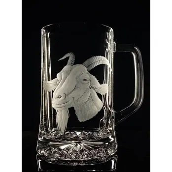 Sklenice Půllitr s rytinou kozla - ručně ryté (broušené) dárek pro zemědělce