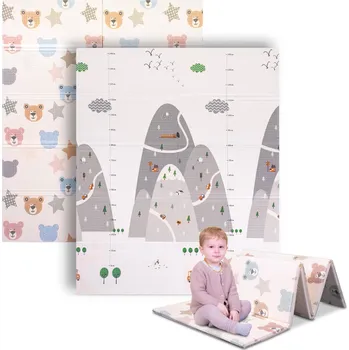 inSPORTline Skládací dětská podložka Michlino 180x160x1,2 cm Hory/Medvídci