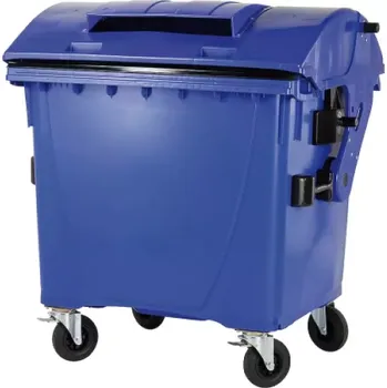 Popelnice PLASTOVÝ KONTEJNER 1100 L NÁDOBA NA ODPAD KULATÉ VÍKO VHOZ VE VÍKU MODRÁ PAPÍR