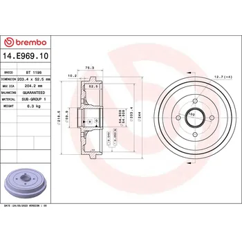 Brzdový buben BREMBO Brzdový buben 14E96910