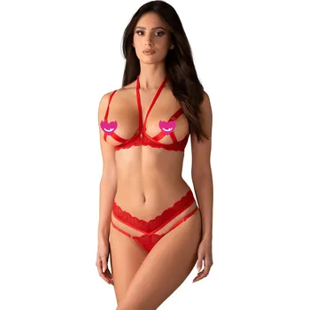 Dámské erotické prádlo Obsessive Cupide Desir 2-pcs Crotchless Set Red Velikost XXL/XXXL