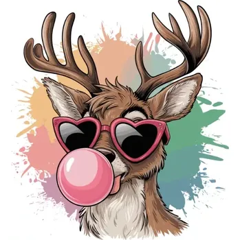 Nášivka NAŽEHLOVAČKA - Jelen s brýlemi a žvýkačkou