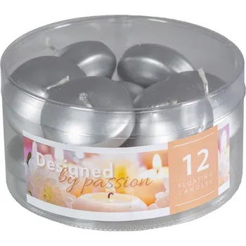 Svíčka Plovoucí 12ks stříbrná v plastové krabičce, svíčka 12x 30g gram 370 gram
