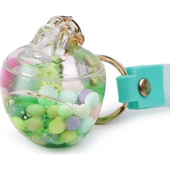 Přívěsek na batoh / klíče s tekutinou a glitry, zelené