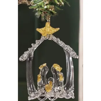 Vánoce Betlem skleněná závěsná ozdoba II. BRANDANI (barva -čirá a zlatá)