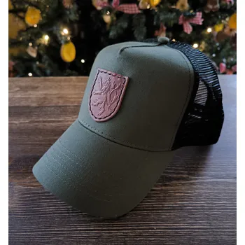 Kšiltovka STRIKER Kšiltovka Český lev- kožený panel olivová