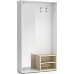 PLAN Šatní stěna BORDER s botníkem a zrcadlem, 2 háčky, bílá/dub přírodní