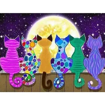 Diamantové malování Huacan Diamantové malování Barevné kočky a úplněk