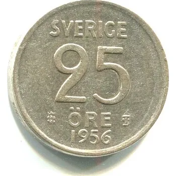 Sběratelství ŠVÉDSKO. 25 öre 1956. Ag.