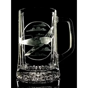 Sklenice půllitr s letadlem Messerschmitt - ručně ryté (broušené)