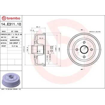 Brzdový buben BREMBO Brzdový buben 14E31110