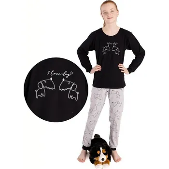 Dívčí pyžamo Dívčí pyžamo Betty Mode černé se šedou pejsci