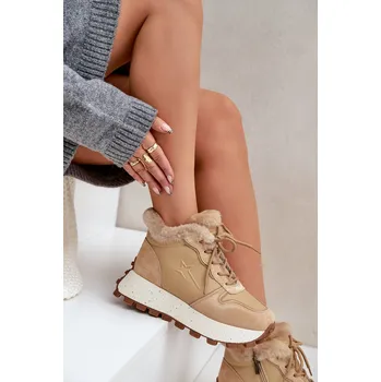 Dámské tenisky Kožené Sneakersy Trapery Dámské S Kožíškem Na Platformě Big Star OO274A330 Barva: Béžová, Velikost: 40