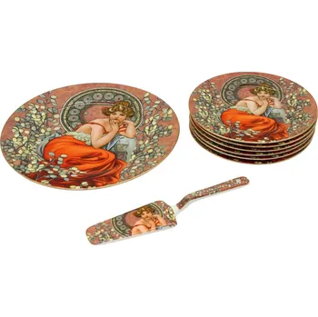 Talíř HOME ELEMENTS Dortový set: dortový talíř, 6 x talíř, dortová lžíce, Mucha tmavý