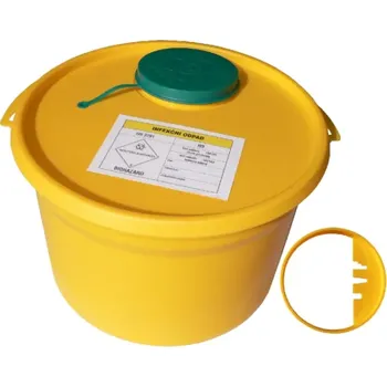 Odpadkový koš NÁDOBA NA MEDICIÁLNÍ ODPAD 6 L, VČETNĚ UZÁVĚRU 170 x 265/230 MM (400KS/PALETA)