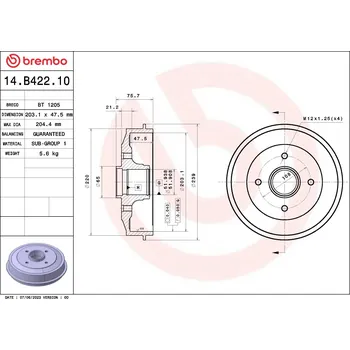 Brzdový buben BREMBO Brzdový buben 14B42210