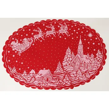 Vánoční dekorace UNI Vánoční ubrus červený ovál 34 x 50 cm