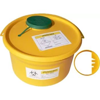 Odpadkový koš NÁDOBA NA MEDICINÁLNÍ ODPAD 5 L VČETNĚ UZÁVĚRU 144 x 265/230 MM (350KS/ PALETA)