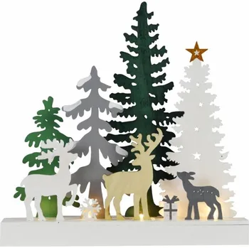 Vánoční světelná dekorace Dekorativní vánoční scéna z dřeva – les, 5 LED, baterie, časovač