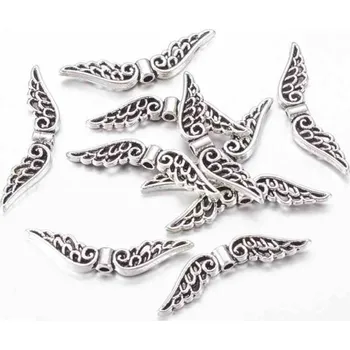 Dětské navlékací korálky Pro Háčkování Andělská křídla 30 x 6 x 2,5 mm starostříbrná