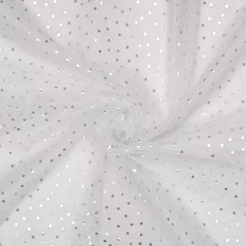 Tyl Bílý, stříbrné foliové puntíky (E) (Tyl)