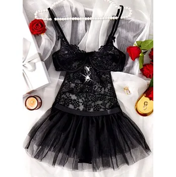 Krajkové body + sukýnka S-L Barva/velikost: Černá S/M