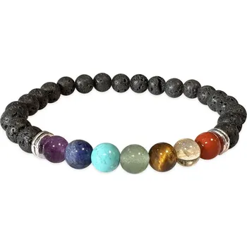 Drahý kámen Mani Bhadra Mani Bhadra Náramek s drahými čakrovými kameny 7 Chakra a kameny Lávový kámen (korálky&nbsp;Ø cca 6 mm)