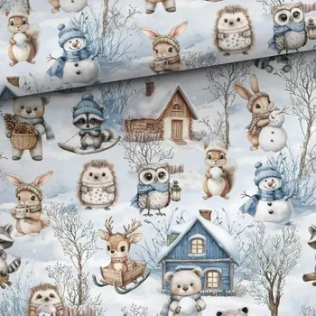 Úplet Zvířátka v zimě (E) (Hebké bavlněné úplety s elastanem )