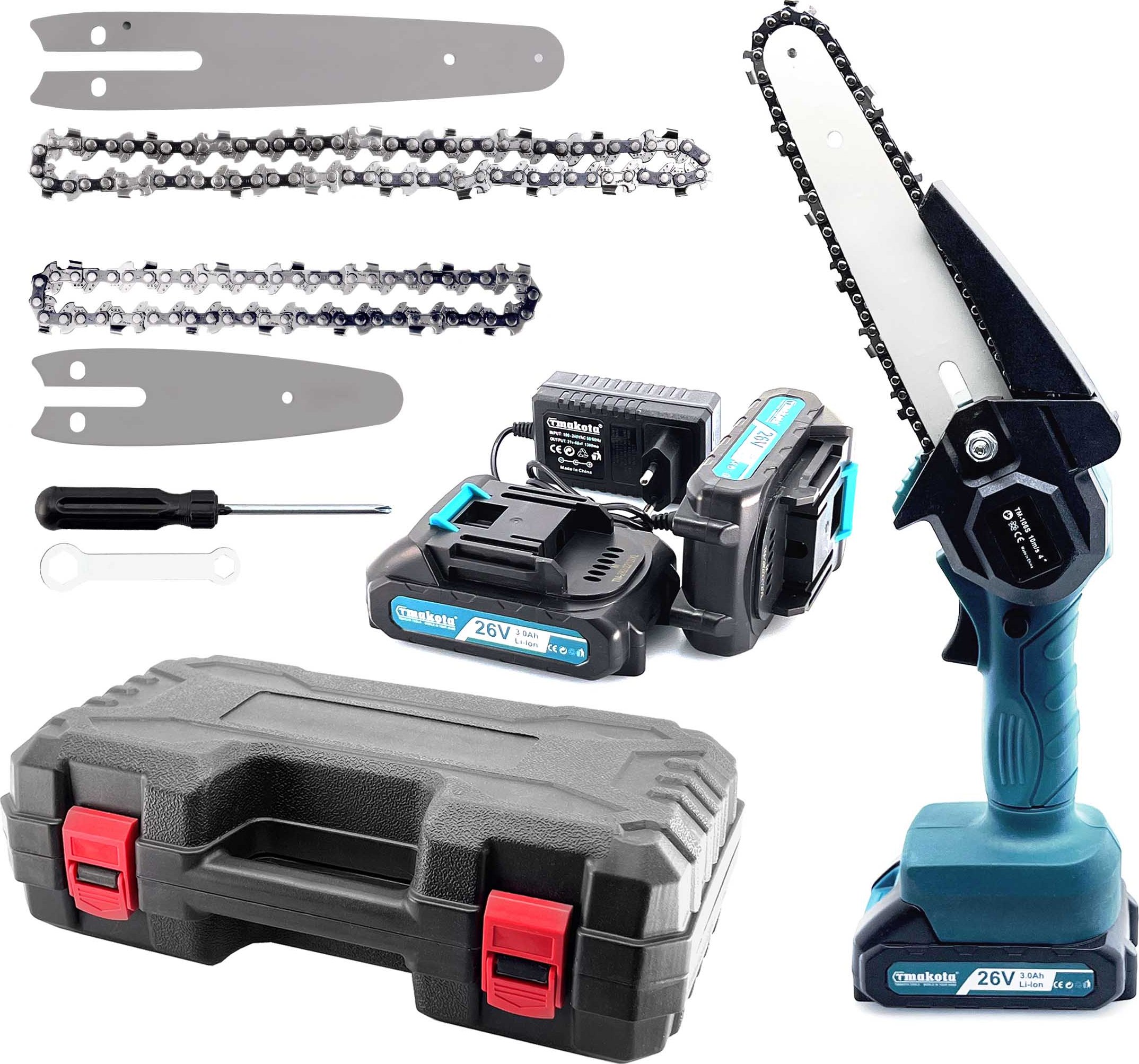 Kraft & Dele Aku řetězová pila KD10623 ruční 185 mm / 6'' – 2x lišta –2 ks aku 2x 2,0 Ah + nabíječka + kufr