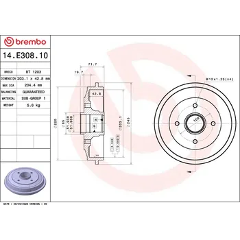 Brzdový buben BREMBO Brzdový buben 14E30810