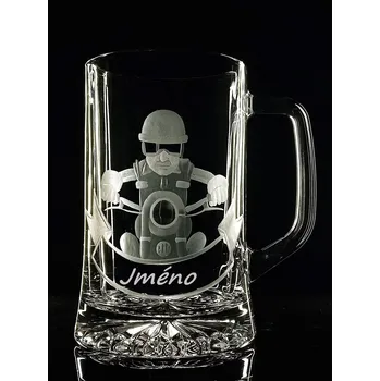 Sklenice půllitr s motorkářem (jawař) - ručně ryté (broušené) dárek pro motorkáře s vaším jménem