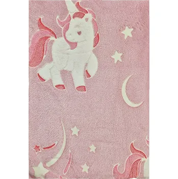deka Mikroplyšová deka svítící ve tmě 150x200cm - pony, jenorožec růžový