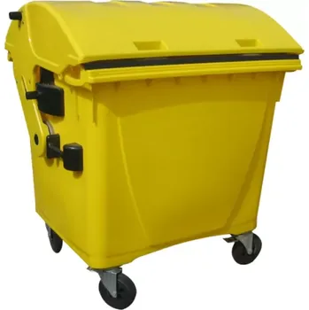 Popelnice PLASTOVÝ KONTEJNER 1100 L NÁDOBA NA ODPAD KULATÉ VÍKO ŽLUTÁ